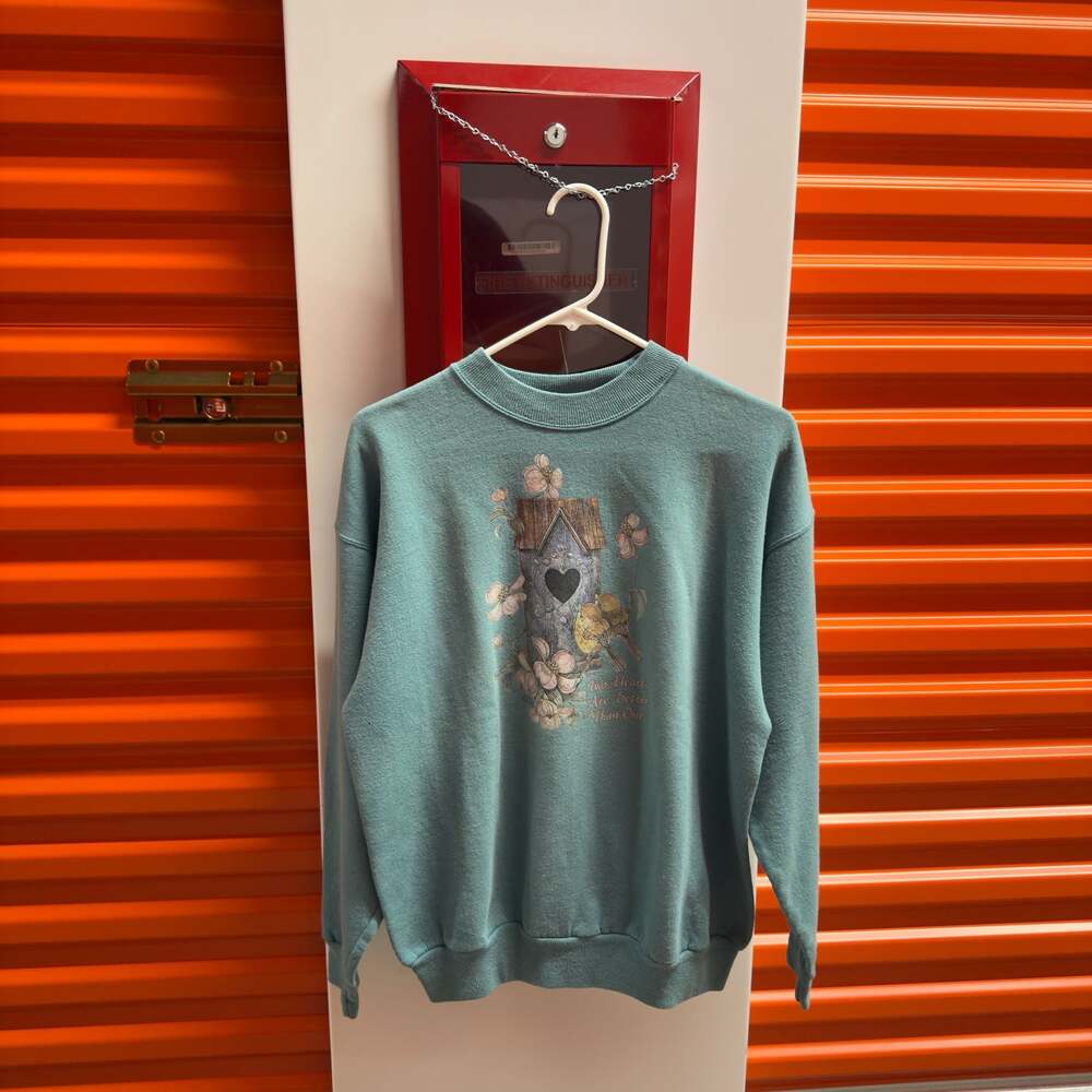 Vintage 90s Hanes Activewear Two Hearts Are Better Than One Birdhouse Crewneck S